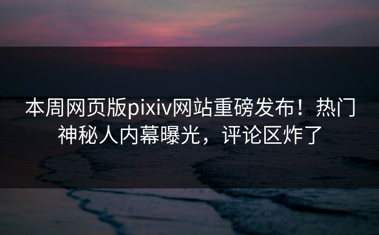 本周网页版pixiv网站重磅发布！热门神秘人内幕曝光，评论区炸了
