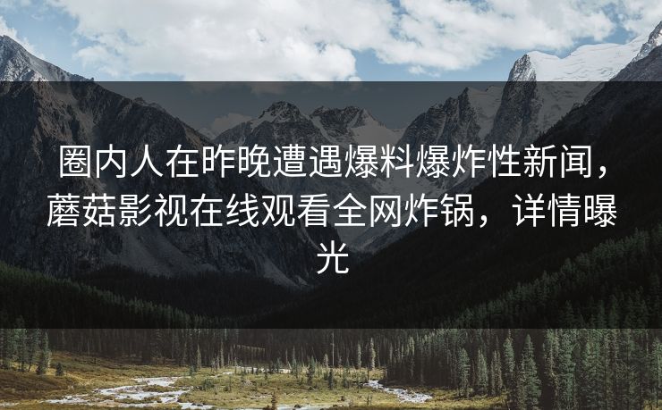 圈内人在昨晚遭遇爆料爆炸性新闻，蘑菇影视在线观看全网炸锅，详情曝光
