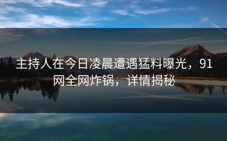 主持人在今日凌晨遭遇猛料曝光，91网全网炸锅，详情揭秘